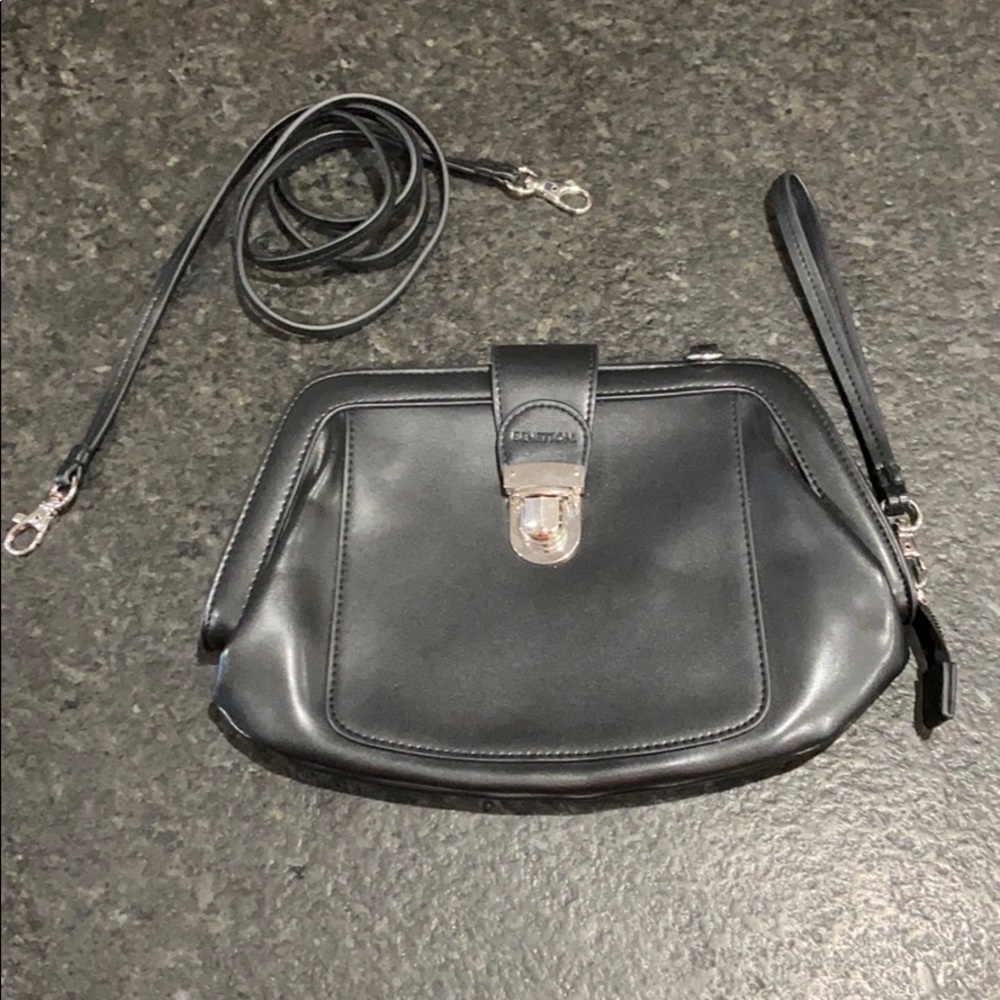 Black leather wristlet or crossbody w/ strap